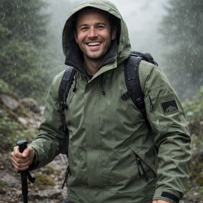 veste imperméable ton de vert homme en randonnée